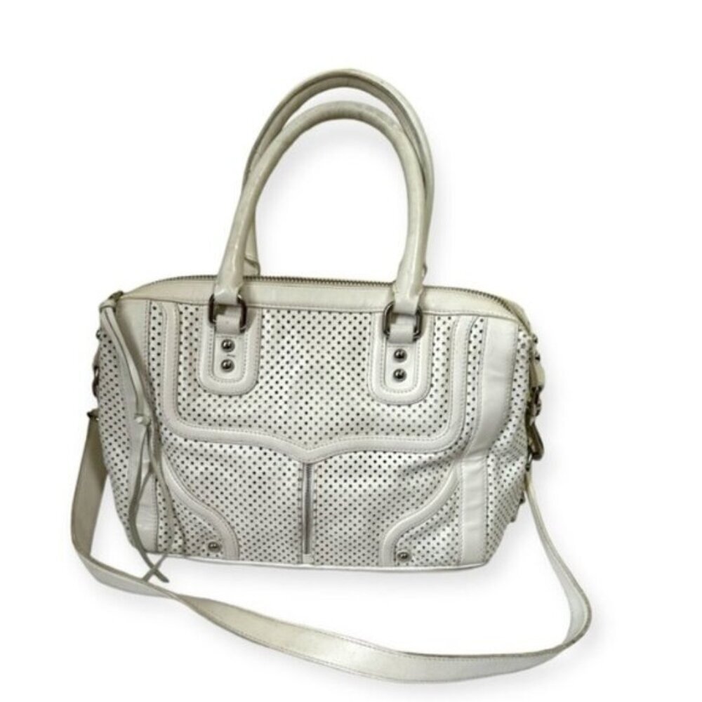 Rebecca Minkoff RARE Perforated Leather Satchel Shoulder Bag Logo Pockets Zip
